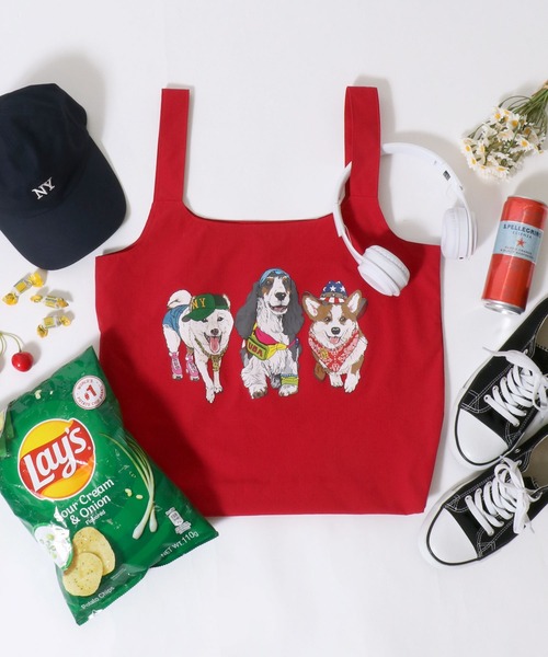 SITRY(シトリー)の「Animal Front & Back Print Eco Bag/猫&犬 アニマル エコバッグ ポケッタブルバッグ ショッピングバッグ(エコバッグ/サブバッグ・レディース・ブルー/グレー系その他/レッド系その他/ライトグレー/レッド/グレー系その他2/チャコール/ブルー系その他・FREE)」の9枚目の写真