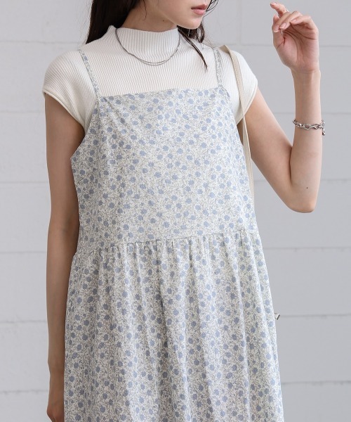 Since Then高級感 花柄 ホルターネック キャミワンピース ブルー AMBIDEX Store 〇 fence ジャカード キャミワンピース(F ブルー