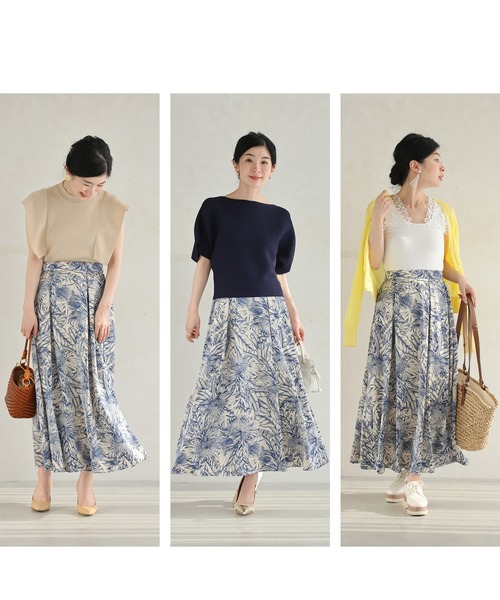 cawaii（カワイイ）の「ボタニカル柄とろみ艶ロングスカート（スカート・レディース・ブルー・FREE）」の11枚目の写真