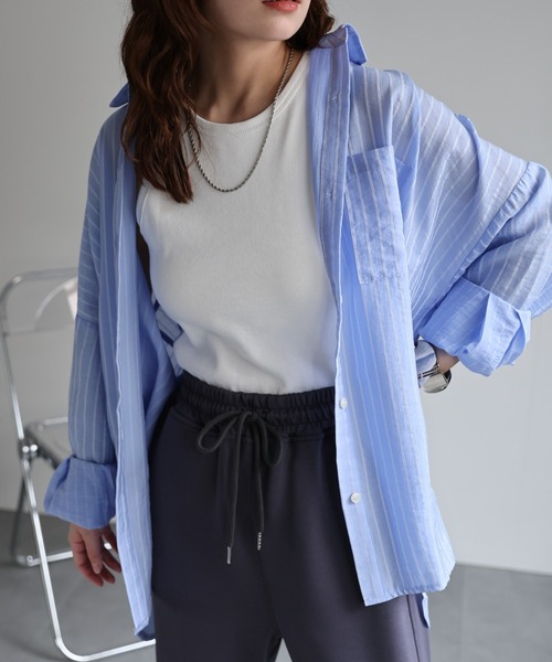 ap retro(アプレトロ)の「ストライプロゴ刺繍シャツ / シアーシャツ(シャツ/ブラウス・レディース・ホワイト/ピンク/ブルー・FREE)」の14枚目の写真