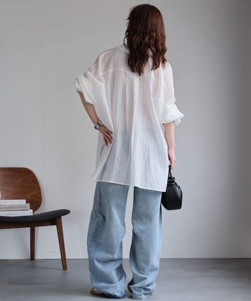 ap retro(アプレトロ)の「ストライプロゴ刺繍シャツ / シアーシャツ(シャツ/ブラウス・レディース・ホワイト/ピンク/ブルー・FREE)」の12枚目の写真