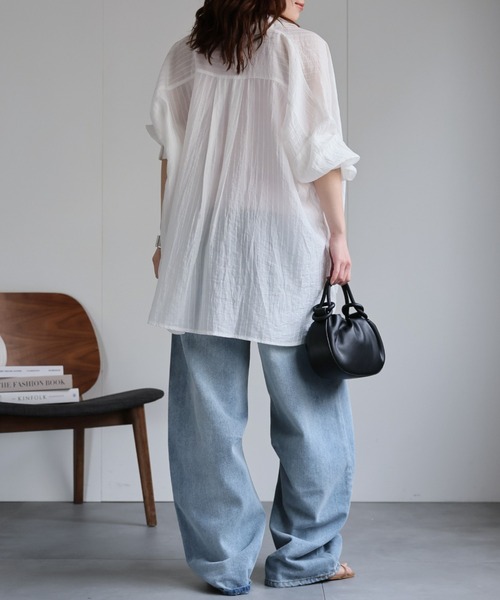 ap retro(アプレトロ)の「ストライプロゴ刺繍シャツ / シアーシャツ(シャツ/ブラウス・レディース・ホワイト/ピンク/ブルー・FREE)」の11枚目の写真