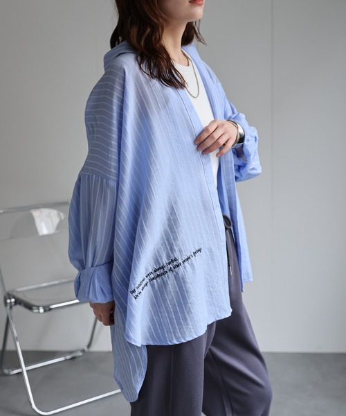 ap retro(アプレトロ)の「ストライプロゴ刺繍シャツ / シアーシャツ(シャツ/ブラウス・レディース・ホワイト/ピンク/ブルー・FREE)」の18枚目の写真
