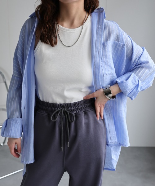 ap retro(アプレトロ)の「ストライプロゴ刺繍シャツ / シアーシャツ(シャツ/ブラウス・レディース・ホワイト/ピンク/ブルー・FREE)」の15枚目の写真