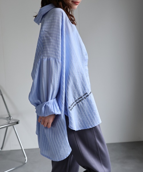 ap retro(アプレトロ)の「ストライプロゴ刺繍シャツ / シアーシャツ(シャツ/ブラウス・レディース・ホワイト/ピンク/ブルー・FREE)」の17枚目の写真