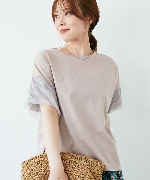 le.coeur blanc（ルクールブラン）の「《手洗い可能》チュールねじりスリーブフレンチプルオーバー（Tシャツ/カットソー・レディース・ブラック/グレイッシュベージュ/オフホワイト/ベージュ・38）」の4枚目の写真