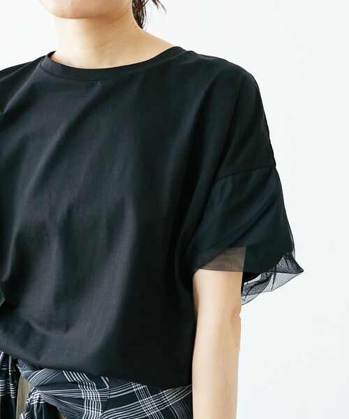 tシャツ 「手洗い可能」チュールねじりスリーブフレンチプルオーバー レディース 手洗い可能》チュールねじりスリーブフレンチプルオーバー/le