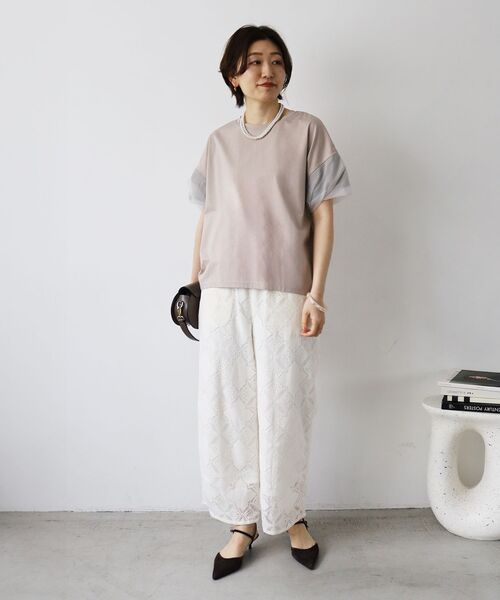 tシャツ 「手洗い可能」チュールねじりスリーブフレンチプルオーバー レディース le.coeur blanc｜《手洗い可能》チュールねじりスリーブフレンチ