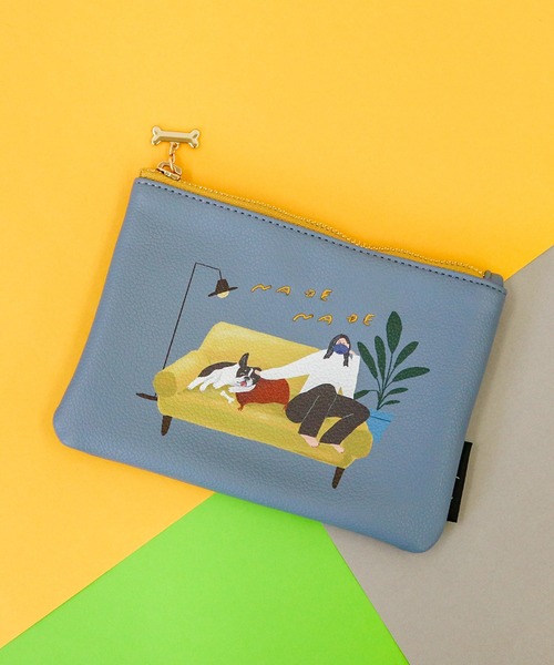 ayumi③ブックカバー、フラット ポーチ アニマル柄×ジャガード/刺繍×ラメニット/フラットポーチ（ポーチ