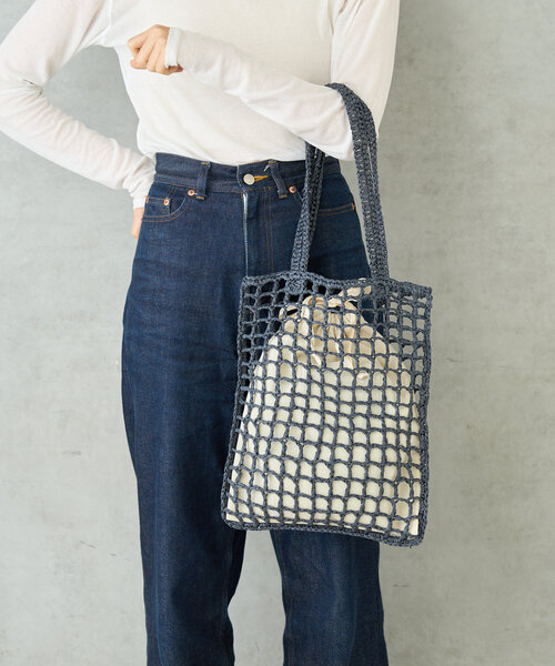 BIRTHDAY BAR（バースデイバー）の「ペーパー手編みメッシュフラットバッグ（トートバッグ・レディース・ベージュ/グレー/パープル/ネイビー・0）」の3枚目の写真