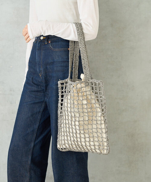 BIRTHDAY BAR（バースデイバー）の「ペーパー手編みメッシュフラットバッグ（トートバッグ・レディース・ベージュ/グレー/パープル/ネイビー・0）」の8枚目の写真