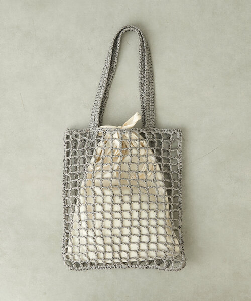 BIRTHDAY BAR（バースデイバー）の「ペーパー手編みメッシュフラットバッグ（トートバッグ・レディース・ベージュ/グレー/パープル/ネイビー・0）」の9枚目の写真