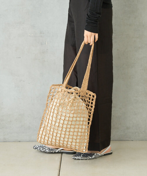 BIRTHDAY BAR（バースデイバー）の「ペーパー手編みメッシュフラットバッグ（トートバッグ・レディース・ベージュ/グレー/パープル/ネイビー・0）」の11枚目の写真