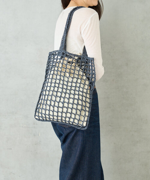 BIRTHDAY BAR（バースデイバー）の「ペーパー手編みメッシュフラットバッグ（トートバッグ・レディース・ベージュ/グレー/パープル/ネイビー・0）」の17枚目の写真