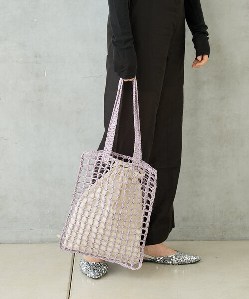 BIRTHDAY BAR（バースデイバー）の「ペーパー手編みメッシュフラットバッグ（トートバッグ・レディース・ベージュ/グレー/パープル/ネイビー・0）」の7枚目の写真