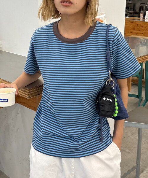 CIAOPANIC TYPY（チャオパニックティピー）の「【UNISEX】ミニボーダーTEE（Tシャツ/カットソー・レディース・ブラウン/グリーン/ブルー・MEDIUM/LARGE）」の3枚目の写真