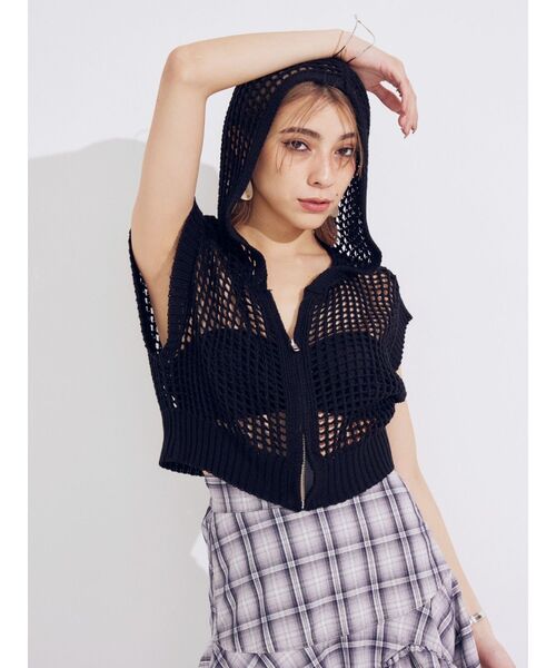 EVRIS（エヴリス）の「メッシュジップアップニットベスト（ニット/セーター・レディース・アイボリー/ブラック/ブルー・FREE）」の4枚目の写真