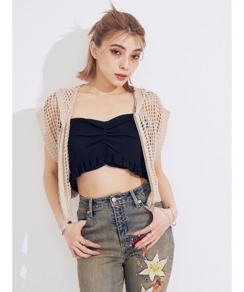 EVRIS（エヴリス）の「メッシュジップアップニットベスト（ニット/セーター・レディース・アイボリー/ブラック/ブルー・FREE）」の10枚目の写真