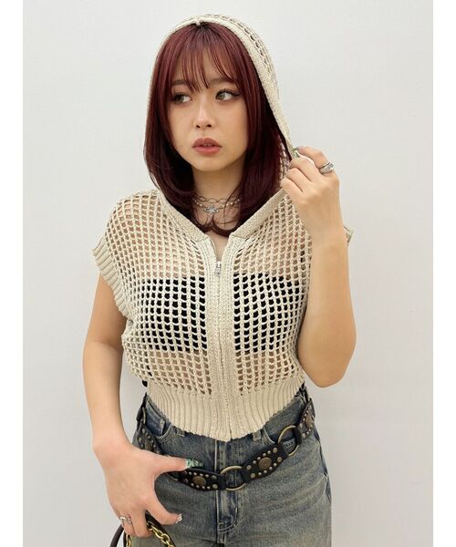 EVRIS（エヴリス）の「メッシュジップアップニットベスト（ニット/セーター・レディース・アイボリー/ブラック/ブルー・FREE）」の22枚目の写真