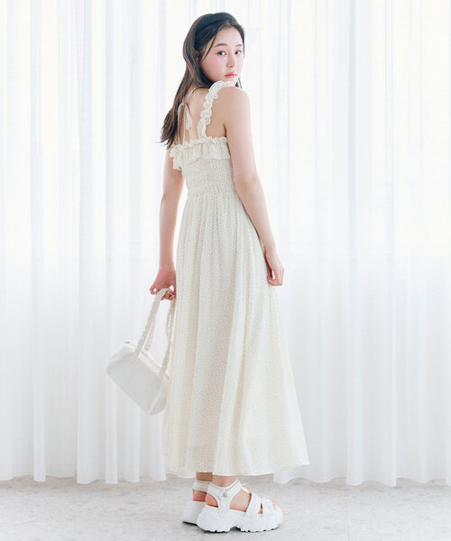 セール】【S/Mサイズ展開】シャーリングフリルキャミワンピ