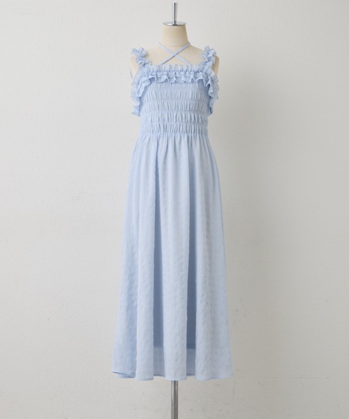 OLIVE des OLIVE(オリーブデオリーブ)の「【S/Mサイズ展開】シャーリングフリルキャミワンピ(ワンピース・レディース・オフホワイト/サックスブルー/アイボリー/ブラック・SMALL/MEDIUM)」の12枚目の写真