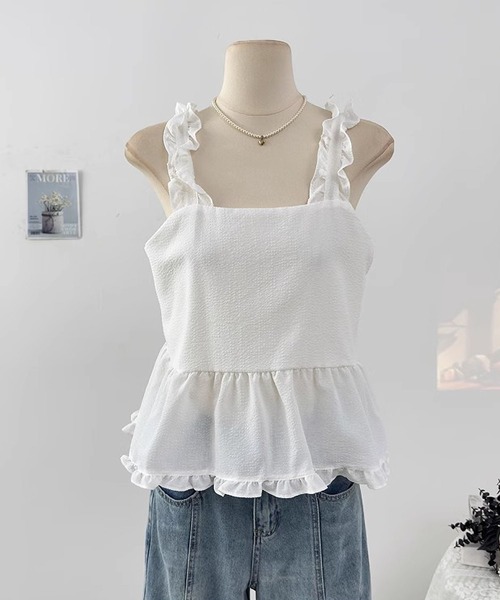 セール】ピコット飾り リボン結び チェック キャミソール