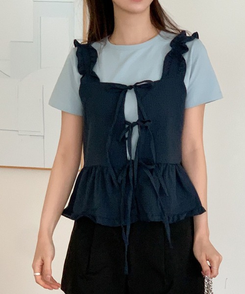 MAISON DE THERESE(メゾン ド テレーズ)の「ピコット飾り リボン結び チェック キャミソール(キャミソール・レディース・ネイビー/ホワイト/レッド/グレー・FREE)」の22枚目の写真