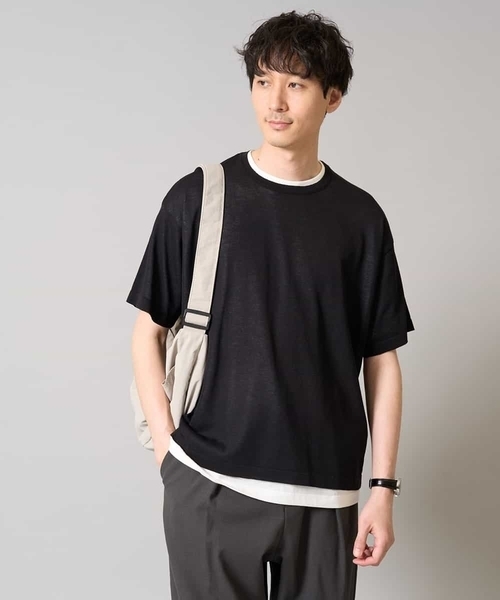 a.v.v（アーヴェヴェ）の「【2SET/洗濯機で洗える】シアーニットアンサンブル（アンサンブル・メンズ・ダークグリーン/ブラック・46/48）」の2枚目の写真