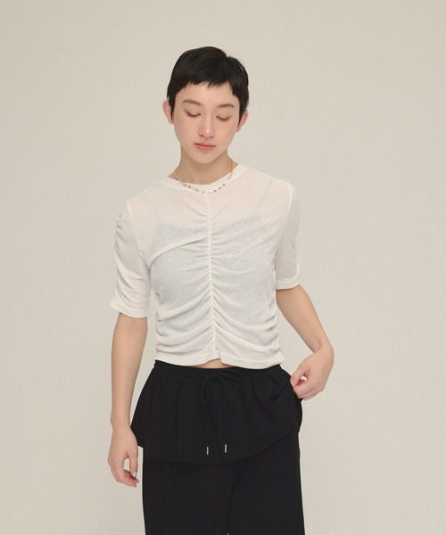 eL（エル）の「【eL】Sheer Shirring Tee/459689（Tシャツ/カットソー・レディース・ブラック/オフホワイト/グレー・FREE）」の15枚目の写真