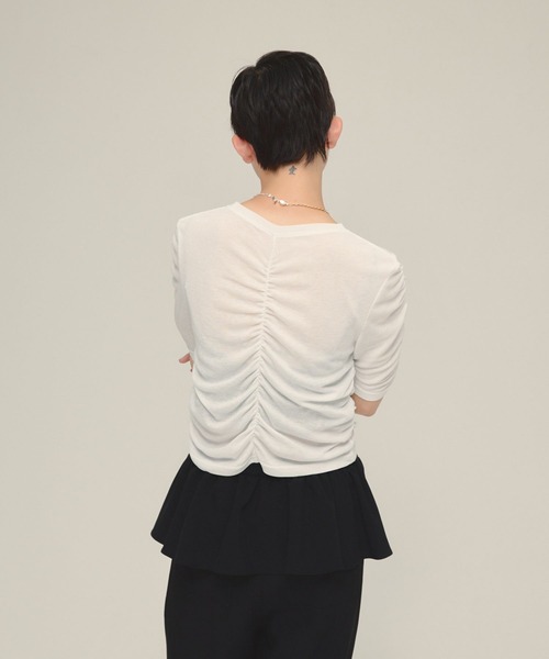 eL（エル）の「【eL】Sheer Shirring Tee/459689（Tシャツ/カットソー・レディース・ブラック/オフホワイト/グレー・FREE）」の16枚目の写真