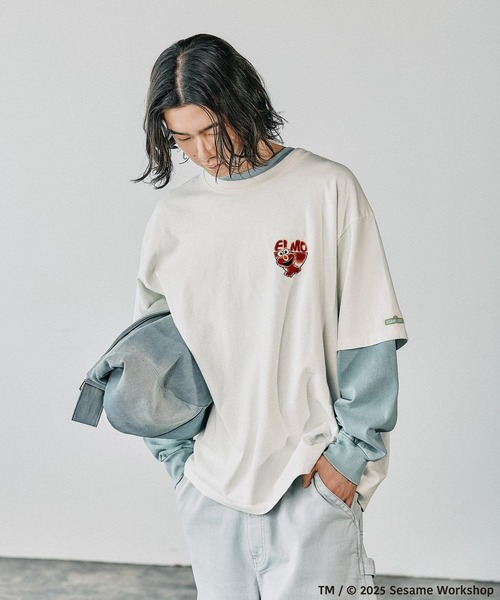 BAYFLOW（ベイフロー）の「【SESAME STREET(セサミストリート)】別注アソートプリント半袖Tシャツ（Tシャツ/カットソー・メンズ・オフホワイト/ベージュ/チャコール/ネイビー・LARGE/MEDIUM）」の9枚目の写真