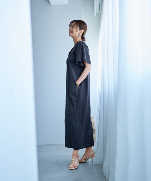 重ねVネックコットンギャザーワンピースB（ワンピース）｜STYLE