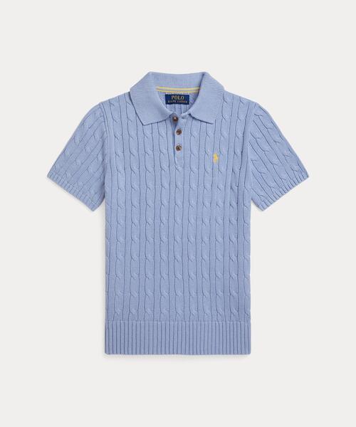POLO RALPH LAUREN CHILDRENSWEAR(ポロ ラルフ ローレン チルドレンズウェア)の「ケーブルニット コットン ポロカラー セーター(ニット/セーター・キッズ・ブルー・XL/M/L/S)」の1枚目の写真