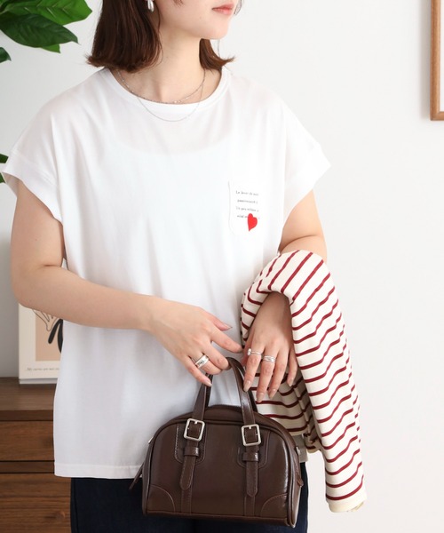 セール】EGLANTINE ハート刺繍ポケット フレンチスリーブ
