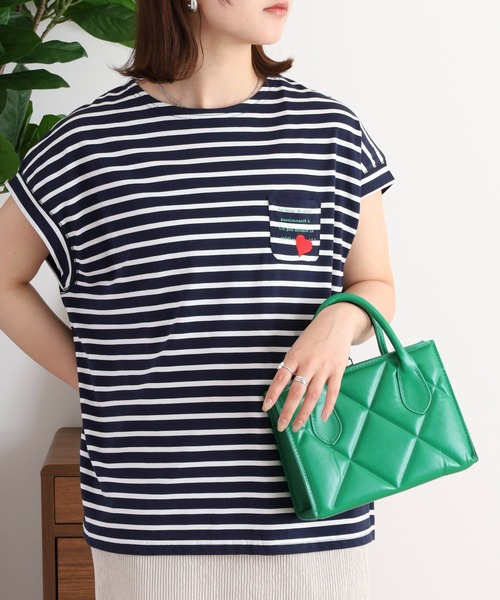セール】EGLANTINE ハート刺繍ポケット フレンチスリーブ