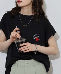 EGLANTINE ハート刺繍ポケット フレンチスリーブカットソー