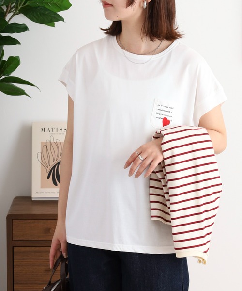 セール】EGLANTINE ハート刺繍ポケット フレンチスリーブ