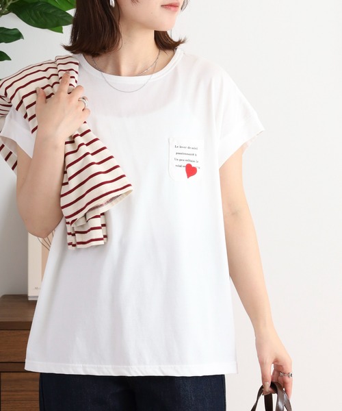 セール】EGLANTINE ハート刺繍ポケット フレンチスリーブ