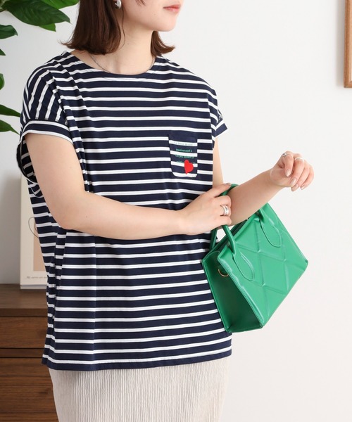 セール】EGLANTINE ハート刺繍ポケット フレンチスリーブ