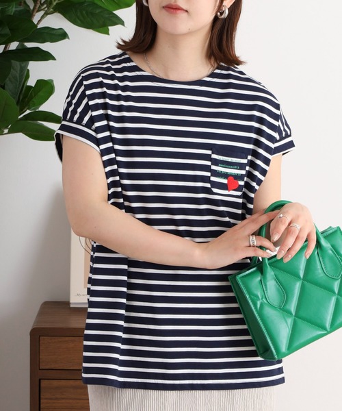 セール】EGLANTINE ハート刺繍ポケット フレンチスリーブ