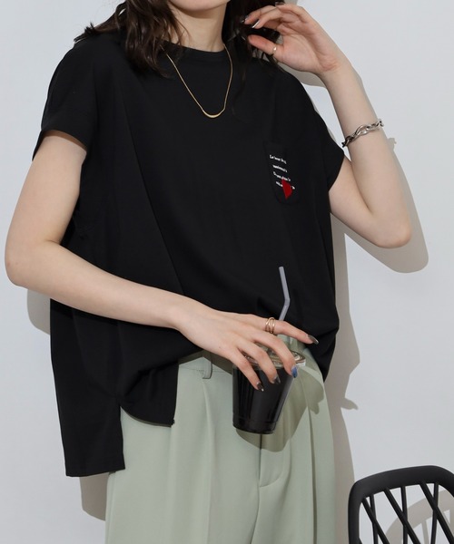 セール】EGLANTINE ハート刺繍ポケット フレンチスリーブ