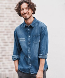 1minute 1second(~jbgZJh)ms6158-long sleeve denim shirt with cursive embroidery fjVc(Vc/uEX)