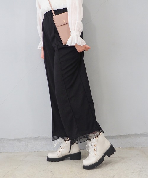 byあしながおじさん（バイアシナガオジサン）の「軽量｜厚底チュールリボンブーツ　8710621（ブーツ・レディース・ブラック/オフホワイト・S/M/L/LL）」の7枚目の写真