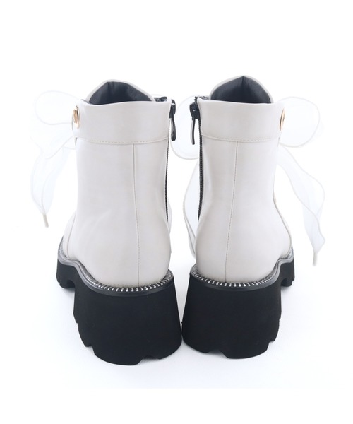 byあしながおじさん（バイアシナガオジサン）の「軽量｜厚底チュールリボンブーツ　8710621（ブーツ・レディース・ブラック/オフホワイト・S/M/L/LL）」の20枚目の写真