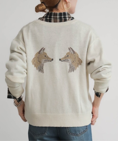 フォックス刺繍 クルーネックカーデ（ニット/セーター）｜NOMBRE