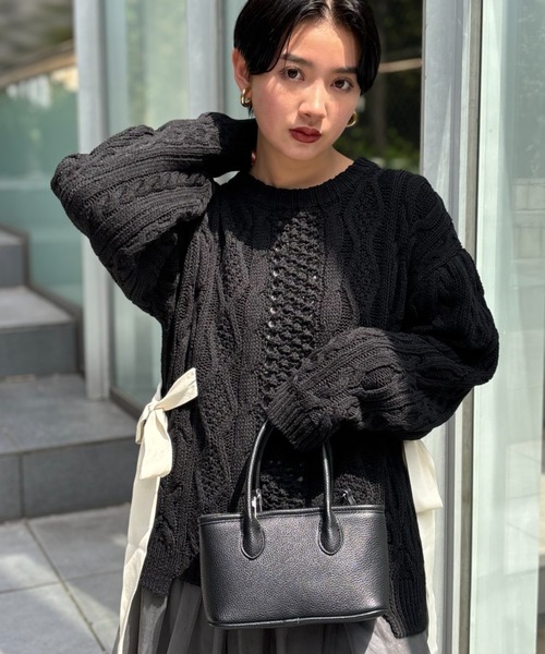 HONEY MI HONEY(ハニーミーハニー)の「cable ribbon knit pullover(ニット/セーター・レディース・オフホワイト/グレー/ブラック/ピンク・FREE)」の2枚目の写真