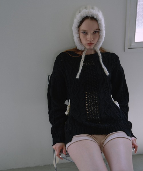 HONEY MI HONEY(ハニーミーハニー)の「cable ribbon knit pullover(ニット/セーター・レディース・オフホワイト/グレー/ブラック/ピンク・FREE)」の7枚目の写真