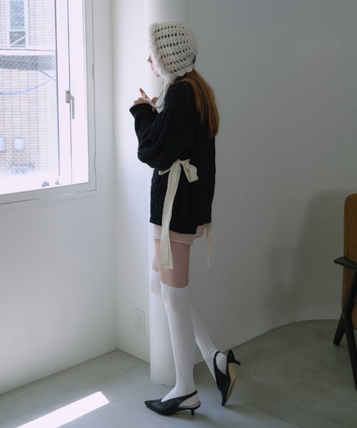 HONEY MI HONEY(ハニーミーハニー)の「cable ribbon knit pullover(ニット/セーター・レディース・オフホワイト/グレー/ブラック/ピンク・FREE)」の10枚目の写真