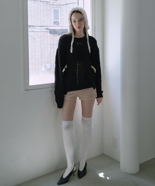 HONEY MI HONEY(ハニーミーハニー)の「cable ribbon knit pullover(ニット/セーター・レディース・オフホワイト/グレー/ブラック/ピンク・FREE)」の9枚目の写真