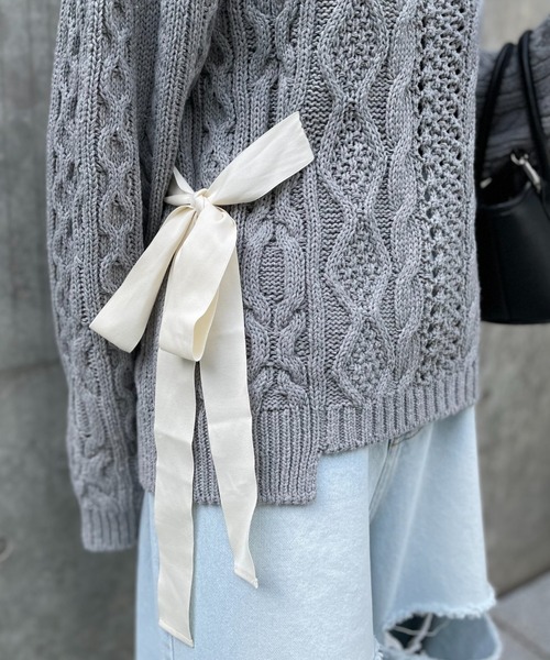 HONEY MI HONEY(ハニーミーハニー)の「cable ribbon knit pullover(ニット/セーター・レディース・オフホワイト/グレー/ブラック/ピンク・FREE)」の19枚目の写真